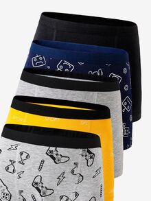 5pcs Boys' Solid Color Robot Game Console Print Comfortable Cotton Briefs Boys Boxers Pack,Backto SchoolFashion Summer White Autumn Fall - Multicolor - View 7