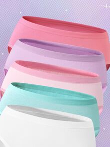 10pcs Girls Cute Solid Color Pink, Magenta, Purple, Green, White Printed Underwear Set Autumn Fall - Multicolor - View 6