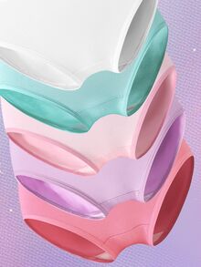 10pcs Girls Cute Solid Color Pink, Magenta, Purple, Green, White Printed Underwear Set Autumn Fall - Multicolor - View 7