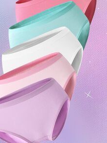 10pcs Girls Cute Solid Color Pink, Magenta, Purple, Green, White Printed Underwear Set Autumn Fall - Multicolor - View 5