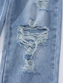 Tween Girls Baggy Ripped Jeans,Aqua Blue Distressed Wide Leg Denim Pants,Elastic Waistband Slim Fit Retro Streetwear Summer School Back-To-School - Light Wash - View 7