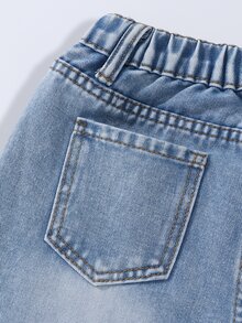Tween Girls Baggy Ripped Jeans,Aqua Blue Distressed Wide Leg Denim Pants,Elastic Waistband Slim Fit Retro Streetwear Summer School Back-To-School - Light Wash - View 8