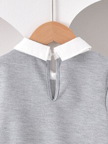 Autumn Back-To-School Career Day Girls Gray Shiny Beaded Bow Collar Long Sleeve Sweatshirt+Black Pleated Skirt Set,Collegiate Style Collegiate Suit - Multicolor - View 6