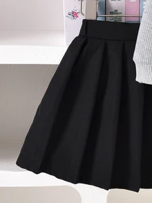 Autumn Back-To-School Career Day Girls Gray Shiny Beaded Bow Collar Long Sleeve Sweatshirt+Black Pleated Skirt Set,Collegiate Style Collegiate Suit - Multicolor - View 8