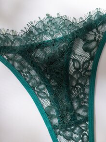 Crystal Vow 2pcs/Set Lace Underwire Sheer Sexy Nightgown - Dark Green - View 5