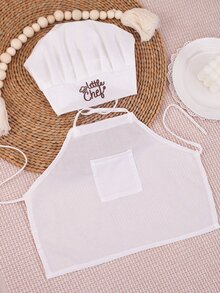 SHEIN Bộ trang phục chụp ảnh sơ sinh cho bé trai gồm mũ đầu bếp trắng và tạp dề, đạo cụ chụp ảnh cho bé 1 tháng và 100 ngày, phong cách mùa thu - trắng - Xem 7