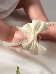 SHEIN Newborn Baby Girl Photo Prop Accessory Pearl Bowknot Footwear Decoration Autumn Fall - Beige - View 5
