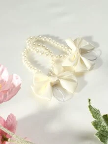 SHEIN Newborn Baby Girl Photo Prop Accessory Pearl Bowknot Footwear Decoration Autumn Fall - Beige - View 7