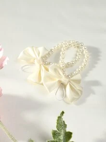 SHEIN Newborn Baby Girl Photo Prop Accessory Pearl Bowknot Footwear Decoration Autumn Fall - Beige - View 3