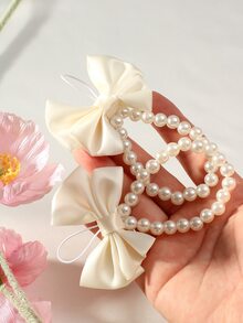 SHEIN Newborn Baby Girl Photo Prop Accessory Pearl Bowknot Footwear Decoration Autumn Fall - Beige - View 4