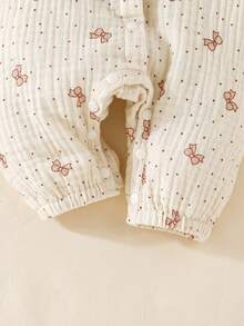 SHEIN Newborn Baby Girl Cute Bow Print Cotton Comfortable Princess Jumpsuit, Spring & Autumn Fall Winter - Apricot - View 6