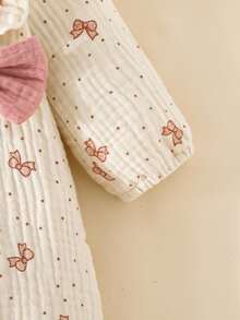 SHEIN Newborn Baby Girl Cute Bow Print Cotton Comfortable Princess Jumpsuit, Spring & Autumn Fall Winter - Apricot - View 7