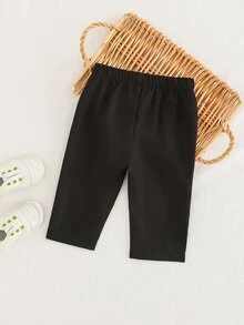 SHEIN Playful Pals Unisex Baby Pants Versatile Suitable For All Occasions Can Be Worn In Any Season With Decorative Buttons Front Center Added Design Autumn Formal - Black - View 3