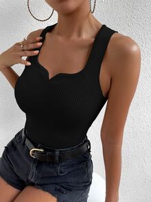 SHEIN Strick Top mit einfarbig Rippenstrick - Schwarz - Übersicht 4