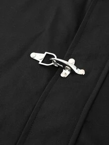 STEELVANCE Men's Cropped Turn-Down Collar Jacket With Aviator Buckle Detail, Snap Button Long Sleeve Casual Streetwear Outerwear - Black - View 6