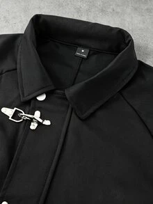 STEELVANCE Men's Cropped Turn-Down Collar Jacket With Aviator Buckle Detail, Snap Button Long Sleeve Casual Streetwear Outerwear - Black - View 3