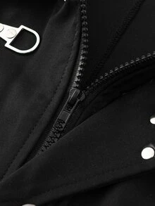 STEELVANCE Men's Cropped Turn-Down Collar Jacket With Aviator Buckle Detail, Snap Button Long Sleeve Casual Streetwear Outerwear - Black - View 7
