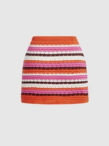 SHEIN MOD Women's Vacation Colorblock Camisole Top And Mini Skirt Sweater 2 Pieces Set - Multicolor - View 12