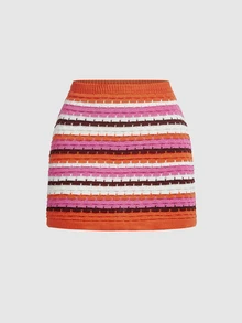 SHEIN MOD Women's Vacation Colorblock Camisole Top And Mini Skirt Sweater 2 Pieces Set - Multicolor - View 11