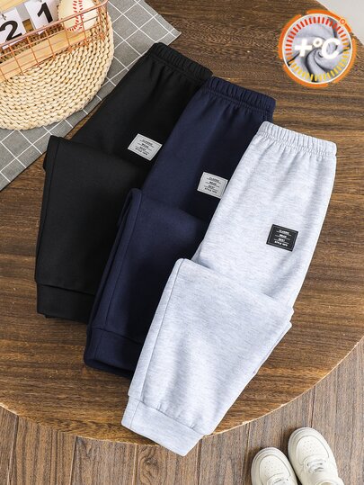 SHEIN 3pcs/Set Young Boy Casual Elastic Waist Fleece Sweatpants, Kids Joggers All-Match Multi-Pack, Autumn/Winter
