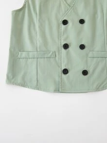SHEIN Stylish Green Tween Boys Wedding Outfit V Neck Waistcoat And Pants Regular Sleeve Prom Suit - Green - View 8
