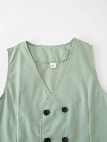 SHEIN Stylish Green Tween Boys Wedding Outfit V Neck Waistcoat And Pants Regular Sleeve Prom Suit - Green - View 5