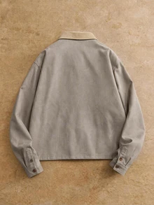 Mainfolk 男士休閒燈芯絨翻領夾克，麂皮感空氣層夾克，工裝多口袋夾克，萬聖節冬季派對秋季穿搭 - 棕色 - 查看 3