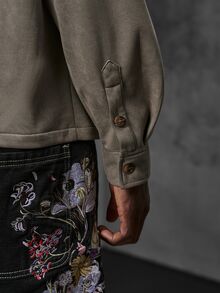 Mainfolk 男士休閒燈芯絨翻領夾克，麂皮感空氣層夾克，工裝多口袋夾克，萬聖節冬季派對秋季穿搭 - 棕色 - 查看 7