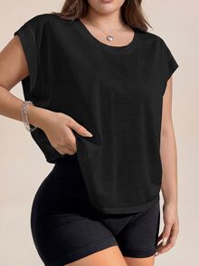 SHEIN Rhythm Era Women's Plus Size Sleeveless Drop Shoulder Backless Tank Top For Sports, Yoga, Outdoor, Gym - Black - View 1