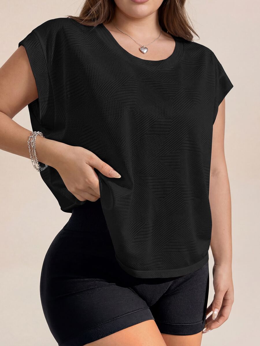 SHEIN Rhythm Era Women's Plus Size Sleeveless Drop Shoulder Backless Tank Top For Sports, Yoga, Outdoor, Gym - Black - View 1