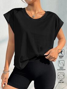 SHEIN Rhythm Era Women's Plus Size Sleeveless Drop Shoulder Backless Tank Top For Sports, Yoga, Outdoor, Gym - Black - View 4