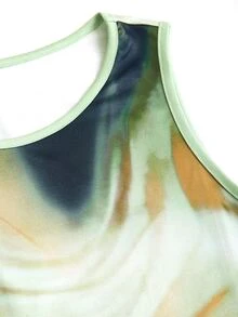 SHEIN 女士扎染印花修身长连衣裙，夏季绿色长款女装 - 綠色 - 查看 8