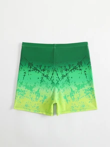 SHEIN 青少年/男童渐变印花泳裤，高弹柔软面料，顺滑腰带，修身版型，街头风，适合游泳、海滩、泳池、夏季度假等场合。 - 綠色 - 查看 2