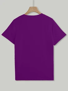 Rovax Kaos Wanita Lengan Pendek Leher Bulat dengan Motif Kupu-kupu, Model Bahu Longgar, Musim Panas - Purple - View 2