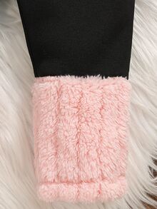 SHEIN Souflis 2件組女嬰粉色保暖內裡加厚連帽熊刺繡長袖打底褲褲裝，可愛休閒韓風保暖毛絨套裝，適合冬季日常外出或室內場合，百搭穿搭 - 彩色 - 查看 8