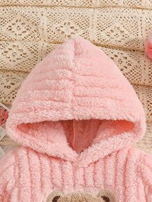 SHEIN Souflis 2件組女嬰粉色保暖內裡加厚連帽熊刺繡長袖打底褲褲裝，可愛休閒韓風保暖毛絨套裝，適合冬季日常外出或室內場合，百搭穿搭 - 彩色 - 查看 6