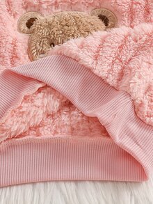 SHEIN Souflis 2件組女嬰粉色保暖內裡加厚連帽熊刺繡長袖打底褲褲裝，可愛休閒韓風保暖毛絨套裝，適合冬季日常外出或室內場合，百搭穿搭 - 彩色 - 查看 7