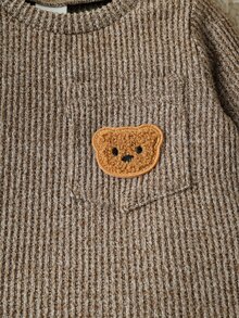 SHEIN Playful Pals Newborn 2pcs/Set Textured Ribbed Fabric Bear Pattern Top With Pocket Design Casual Basic Baby Boy Outfit - Brown - View 6