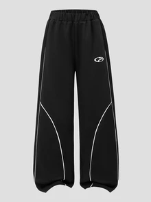 Teenagers New Autumn Gothic Lightning Font Pattern Casual Straight Leg Sports Streetwear Long Pants Cycling - Black - View 1