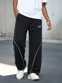 Teenagers New Autumn Gothic Lightning Font Pattern Casual Straight Leg Sports Streetwear Long Pants Cycling - Black - View 3