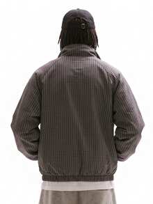 SUMWON Oversized Checked Windbreaker Jacket With Full Zip Mandarin Collar And Elasticated Hem For Fall Winter - Black - View 4
