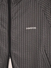 SUMWON Oversized Checked Windbreaker Jacket With Full Zip Mandarin Collar And Elasticated Hem For Fall Winter - Black - View 2