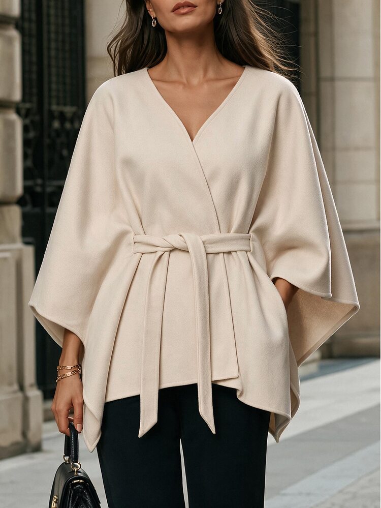 RosyDaze Women Fashionable Minimalist Casual Versatile Cover Up Style Overcoat, Autumn/Winter - Apricot - View 1