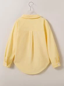 SHEIN Tween Girls Soft Striped Long Sleeve Button Up Shirt, Casual Lapel Pocket Loose Top For Spring Autumn - Yellow - View 2