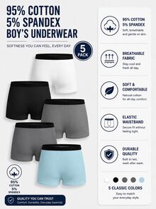 5pcs/Set Boys Cartoon Print Cool Black & Grey Boxer Briefs, Comfortable Feel, Suitable For All Seasons Autumn Fall - Multicolor - View 3