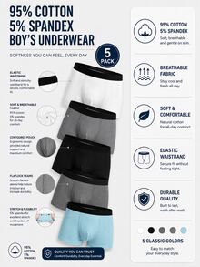 5pcs/Set Boys Cartoon Print Cool Black & Grey Boxer Briefs, Comfortable Feel, Suitable For All Seasons Autumn Fall - Multicolor - View 5
