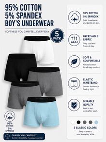 5pcs/Set Boys Cartoon Print Cool Black & Grey Boxer Briefs, Comfortable Feel, Suitable For All Seasons Autumn Fall - Multicolor - View 4