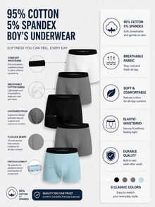 5pcs/Set Boys Cartoon Print Cool Black & Grey Boxer Briefs, Comfortable Feel, Suitable For All Seasons Autumn Fall - Multicolor - View 2