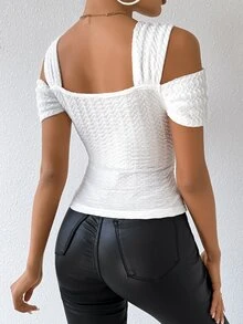 RosyDaze Slim Fit Cut Out Shoulder T-Shirt - White - View 2
