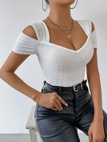 RosyDaze Slim Fit Cut Out Shoulder T-Shirt - White - View 4